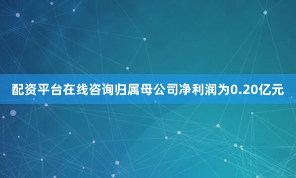 配资平台在线咨询归属母公司净利润为0.20亿元
